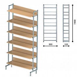 Стеллаж на металлокаркасе односторонний 1900х900х320 мм, серый каркас, 6 полок ЛДСП бук - Фото предпросмотра
