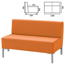 Диван мягкий двухместный "Хост" М-43, 1200х620х780 мм, без подлокотников, экокожа, оранжевый - Фото предпросмотра