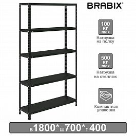 Стеллаж металлический BRABIX "ГРАФИТ MS KD-180/40/70-5", лофт, 1800х700х400 мм, 5 полок, 291268, S240BR124593 - Фото предпросмотра