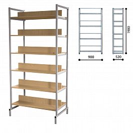 Стеллаж на металлокаркасе двухсторонний 1900х900х520 мм, серый каркас, 6 полок ЛДСП бук, 4606224135656 - Фото предпросмотра