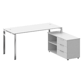 Metal System Direct Стол руковододителя с тумбой правый БГ.СРТ-4.7 (R) Белый/Нерж. сталь 1700*1520*750 - Фото предпросмотра