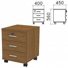 Тумба подкатная "Канц", 400х450х560 мм, 3 ящика, замок, цвет орех пирамидальный, ТК29.9 - Фото предпросмотра