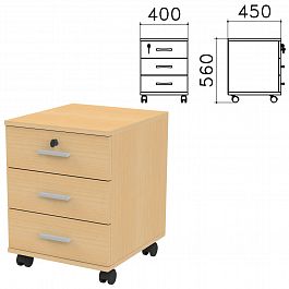 Тумба подкатная "Канц", 400х450х560 мм, 3 ящика, замок, цвет бук невский, ТК29.10 - Фото предпросмотра