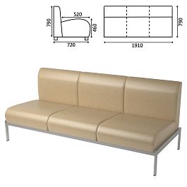 Диван мягкий трехместный "Дилан" Д-22, 1910х720х790 мм, без подлокотников, кожзам, бежевый - Фото предпросмотра