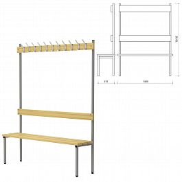Скамья с вешалкой, спинкой П-091Д/1,5 (1818х1480х370 мм), 11 крючков, дерево, металлокаркас - Фото предпросмотра
