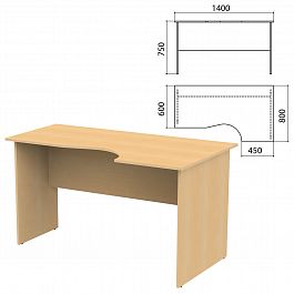 Стол письменный эргономичный "Канц", 1400х800х750 мм, правый, цвет бук невский, СК30.10 - Фото предпросмотра