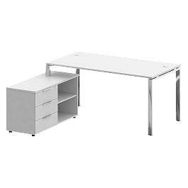 Metal System Direct Стол руковододителя с тумбой левый БГ.СРТ-4.8 (L) Белый/Нерж. сталь 1700*1620*750 - Фото предпросмотра