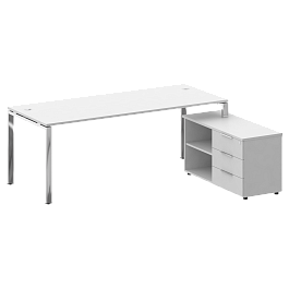 Metal System Direct Стол руковододителя с тумбой правый БГ.СРТ-6.8 (R) Белый/Нерж. сталь 2100*1620*750 - Фото предпросмотра